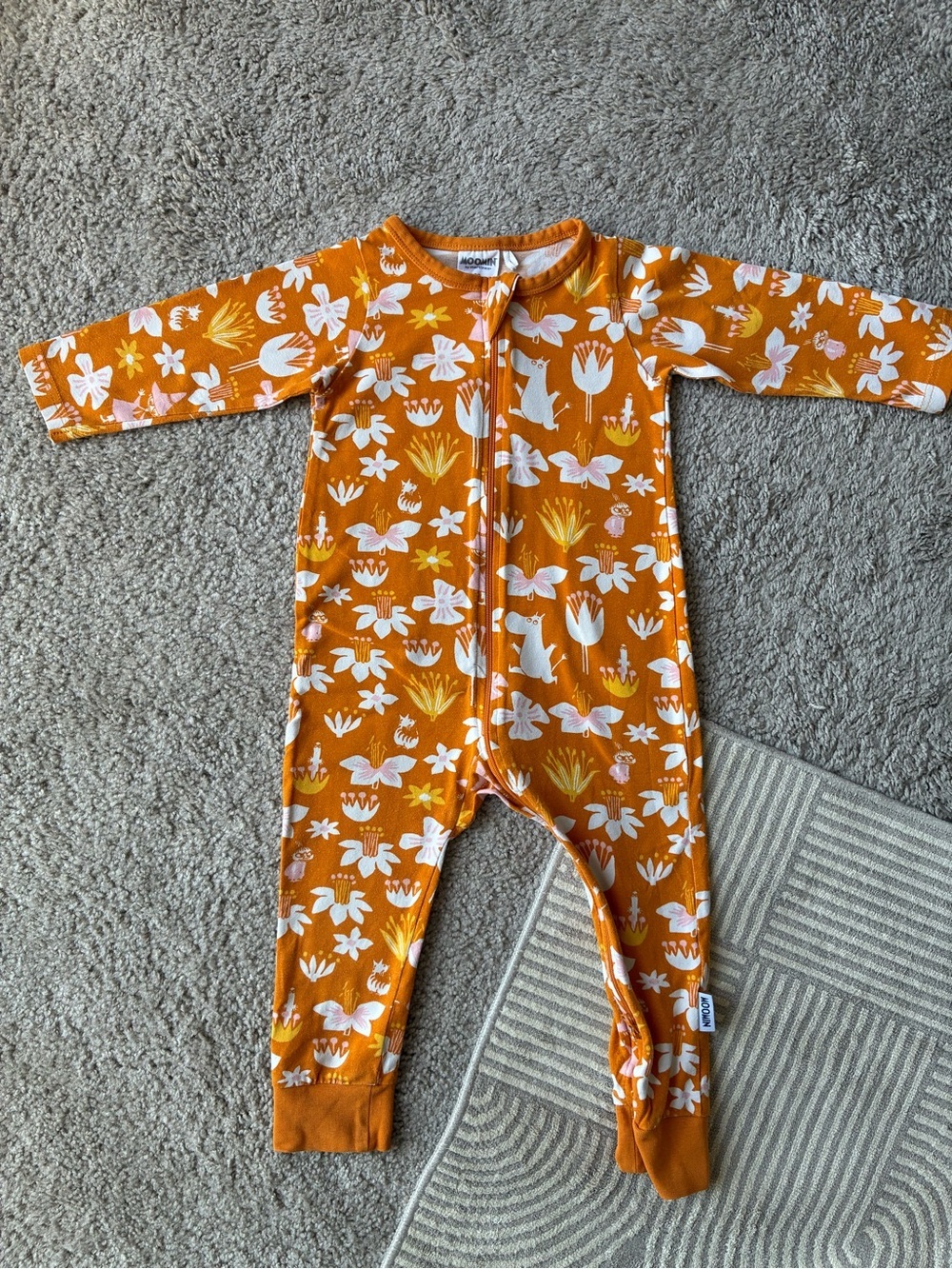 Moomin by Martinex Organic Floral Zip Footed One-Piece in Orange - Kids